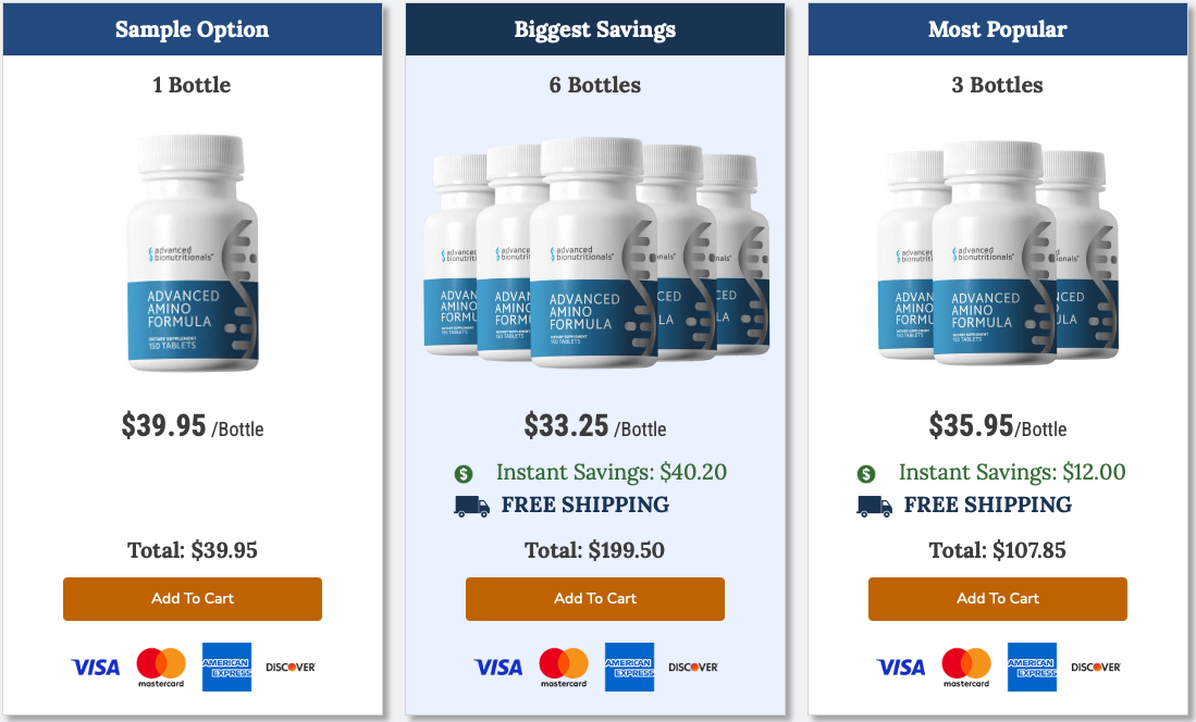 Advanced Amino Formula order page